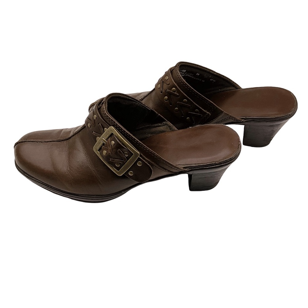 Clarks Leather Buckle Clog Mule Heels, Size 8